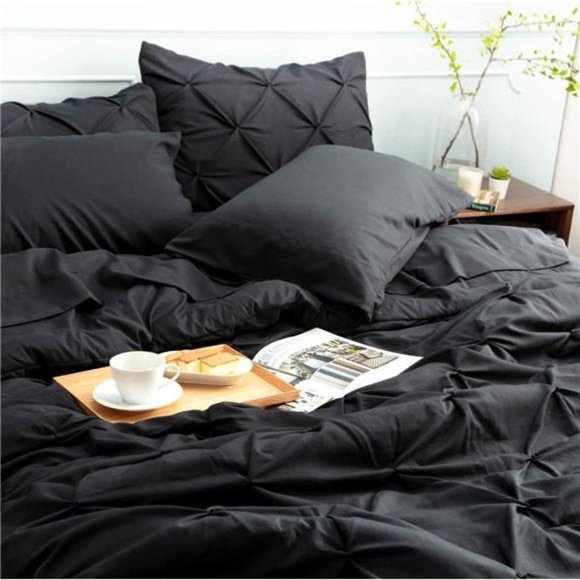 Black Comforter Set Bed in a Bag Queen or Full 7 Pieces, Pintuck Bedding Sets - Picture 3 of 6